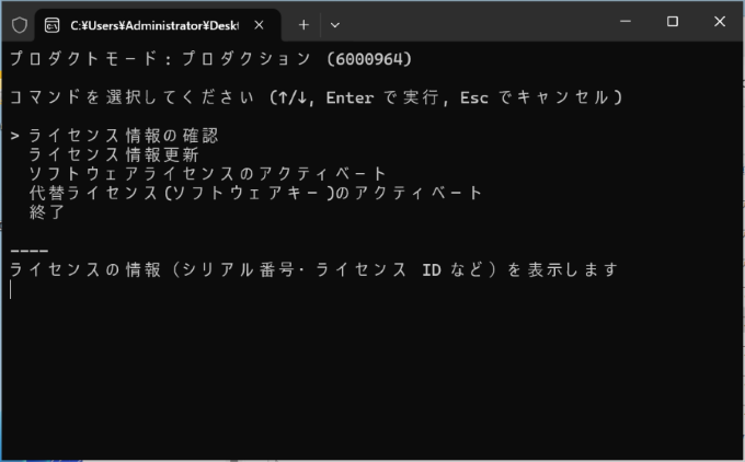 DongleUpdaterCLIの実行画面
